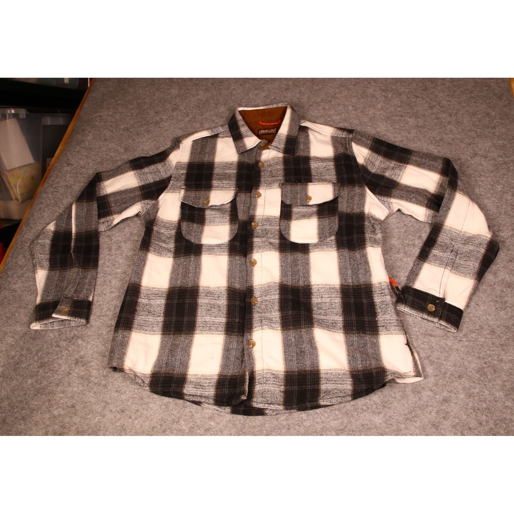 Aventyr Mountain Mens Large Flannel Shirt Black White Plaid Cotton Corduroy Trim